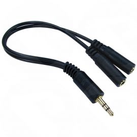 0.2m Black 3.5mm Jack Stereo Male to 2 x 3.5mm Female Socket Audio Splitter Cable (2TT-201)