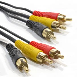 Stereo 5M 3x RCA Plug to 3x RCA Plug - 3 RCA Plugs with Left and Right Audio and Yellow Composite Plugs 2RR3-05