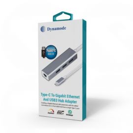 Dynamode Type-C to Gigabit Ethernet (RJ45) and USB3.0 HUB Adapter C-TC-LAN-HUB