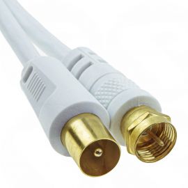 Coaxial F Type Connector Male to RF TV Aerial Male Plug Cable White 0.5m Gold 2-FM-9M-00