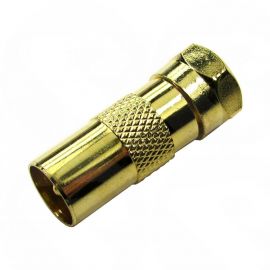 F Type (male) to TV Aerial (male) Metal Gold Adapter : 3-FM-9M