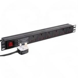 Dynamode 19" PDU1.0U Horizontal Rackmount 6 way UK Power Sockets, with Surge + ON/OFF switch