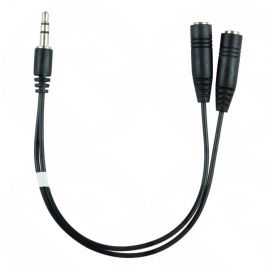 0.2m Black AUX Splitter - 1 x 3.5mm Female Socket to 2 x 3.5mm Jack Male (1 x Audio Input to Mic & Audio Output Splitter)