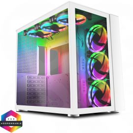 Infinity Mid-Tower ATX PC White Gaming Case With Tempered Glass Side Panel, Includes 6 Fans