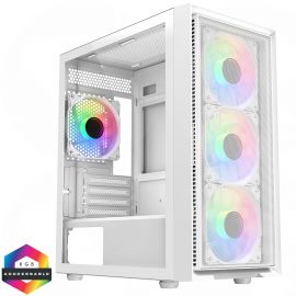 CIT Luna White Micro-ATX PC Gaming Case with 4 x 120mm Infinity ARGB Fans Included 1 x 4-Port Fan Hub Tempered Glass Side Panel