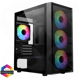 CIT Luna Black Micro-ATX PC Gaming Case with 4 x 120mm Infinity ARGB Fans Included 1 x 4-Port Fan Hub Tempered Glass Side Panel