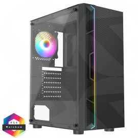 CIT Galaxy Black Mid-Tower PC Gaming Case with 1 x LED Strip 1 x 120mm Rainbow RGB Fan Included Tempered Glass Side Panel