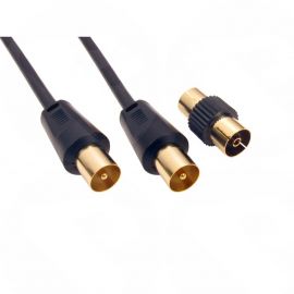 5M Black TV Aerial Cable Male to Male with Female (F-F) Coupler 2TV-05BK