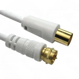 2mtr TV to F Connector Cable, white cable, gold, 2-FM-9M-02