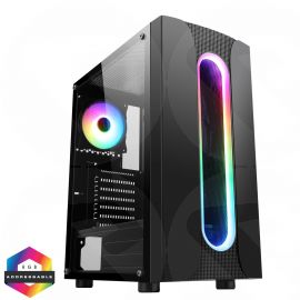 CiT Sauron ARGB Gaming Case w/ Glass Window, ATX, ARGB Strips w/ IC connection, 1 ARGB Fan, Mesh Top & Front Cut-Out