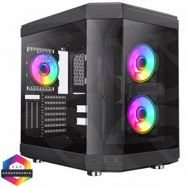 GameMax Hype Black Mid-Tower ATX Gaming Case With Dual Chamber Panoramic Tempered Glass With 3 x 120mm GameMax Infinity ARGB Fans Inc.