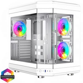 GameMax Hype White Mid-Tower ATX Gaming Case With Dual Chamber Panoramic Tempered Glass With 3 x 120mm GameMax Infinity ARGB Fans Inc