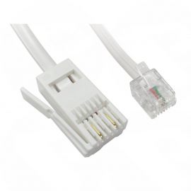 2m WHITE 2 Wire BT Plug Male to -RJ11 CROSSOVER Male Modem / Telephone Cable, 88BT-202W