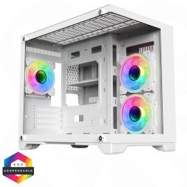 Concept White MATX Gaming Cube with Tempered Glass Front and Side Panels with 3 x CiT Celsius Dual-Ring Infinity Fans Bundled