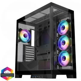 CiT Pro Diamond XR Black Mid-Tower Gaming Case with 4mm Tempered Glass Front and Side Panels and 4 x CF120 Dual-Ring Infinity Fans