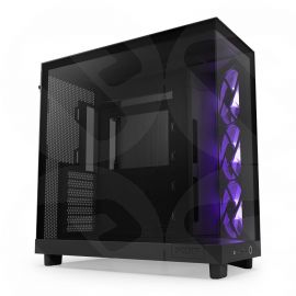 NZXT H6 Flow RGB, Black, Compact Dual-Chamber Chassis w/ Tempered Glass, 3x 120mm RGB Fans, E-ATX/ATX/mATX/mITX - CC-H61FB-R1