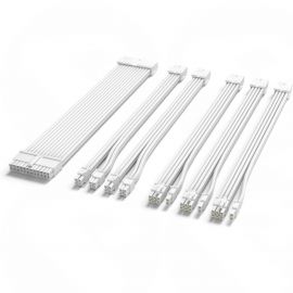 All White PSU Extension Cable Kit , Solid Color Cable Solid Combo 300mm ATX 1 x 24 Pin 3 x PCI 6+2 Pin 2 x CPU 8 Pin With Combs