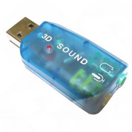 Dynamode USB 3-D Sound Adapter, Hi-Speed USB 2.0 A-Male/ 2x 3.5mm Stereo