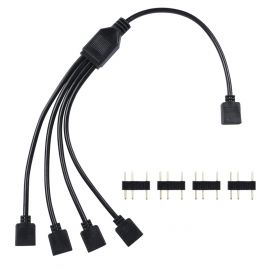 ARGB 5V-12V 3/4 Pin Extension Cable Adapter 30cm 1 to 4 4pin RGB Splitter Cable for MSI ASUS ASRock AURA LED (Black)