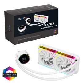 CiT Pro Glacier 240mm Watercooler With Temperature Display and ARGB Fans - White